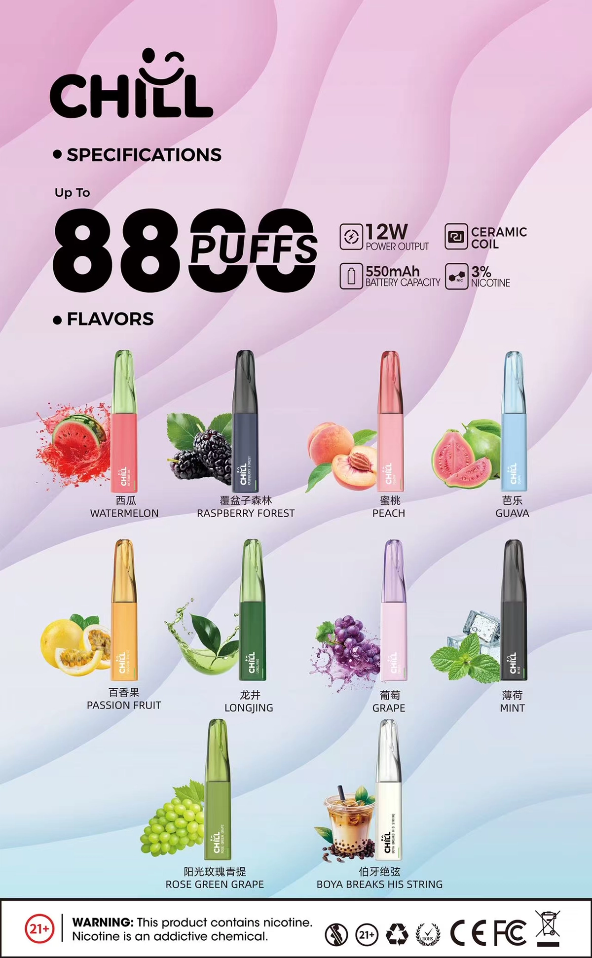 CHILL 拋棄式 8800 鴨嘴獸電子煙口味展示